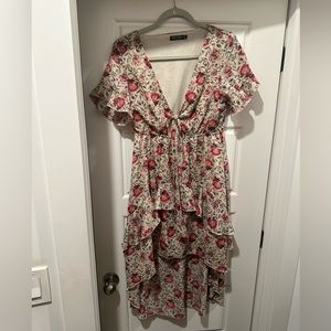 Nasty Gal Floral V Neck High Low MIDI Dress